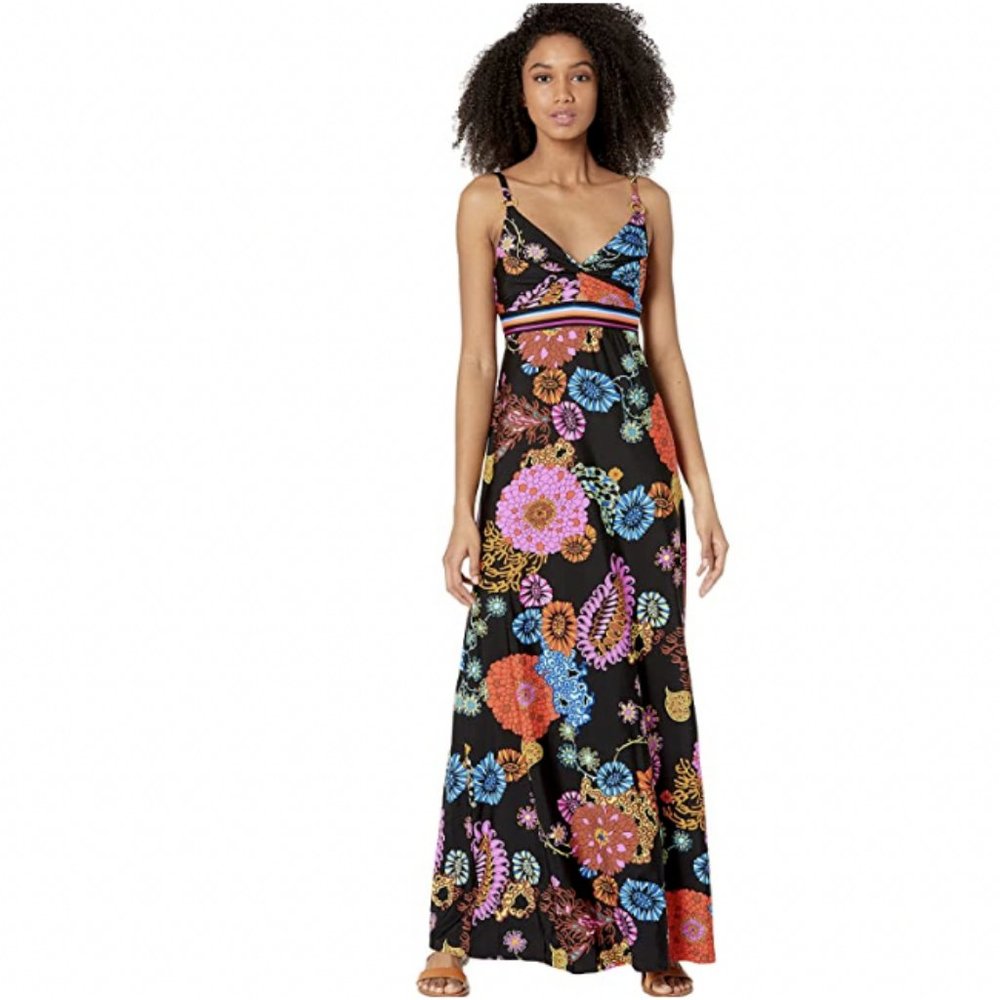 *NWT Trina Turk Women's $172 Electric Reef Long Floral Maxi Dress Size Medium
